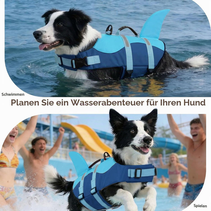 CITÉTOILE Schwimmweste Hund Hai, Hundeschwimmweste mit Griff, Blau, L | Verstellbar Rettungsweste mi
