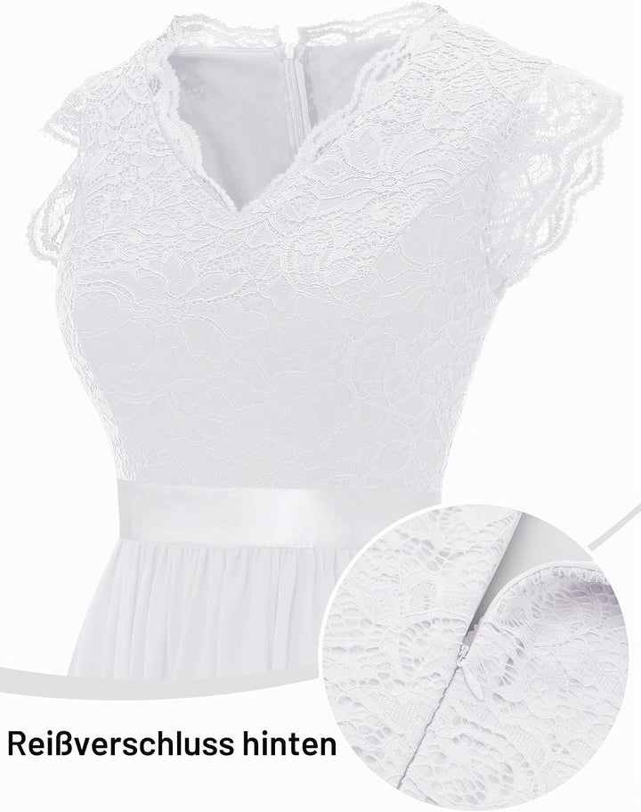Dressystar Damen Abendkleid Lang Elegant für Hochzeit Spitze Chiffon Maxi Ballkleider Flügelärmel Co