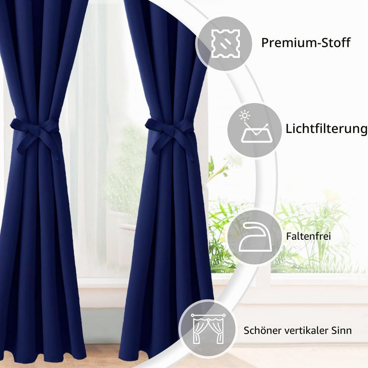 JIUZHEN Blickdicht Vorhänge Gardinen Ösenvorhang für Schlafzimmer Wohnzimmer,Dunkelblau Verdunkelung