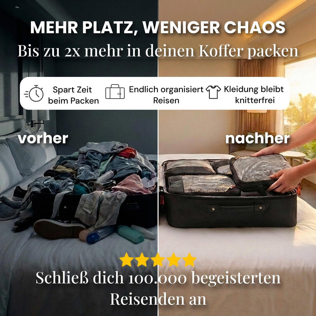 Packing Cubes mit Kompression für Koffer und Rucksack inkl. Packbeutel 4-teilig Midnight Escape - Sc