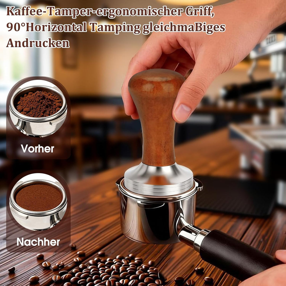 Tamper 51mm, Leveler 51mm, Espresso Barista Zubehör mit Silikonunterlagen und Reinigungsbürste, Sieb