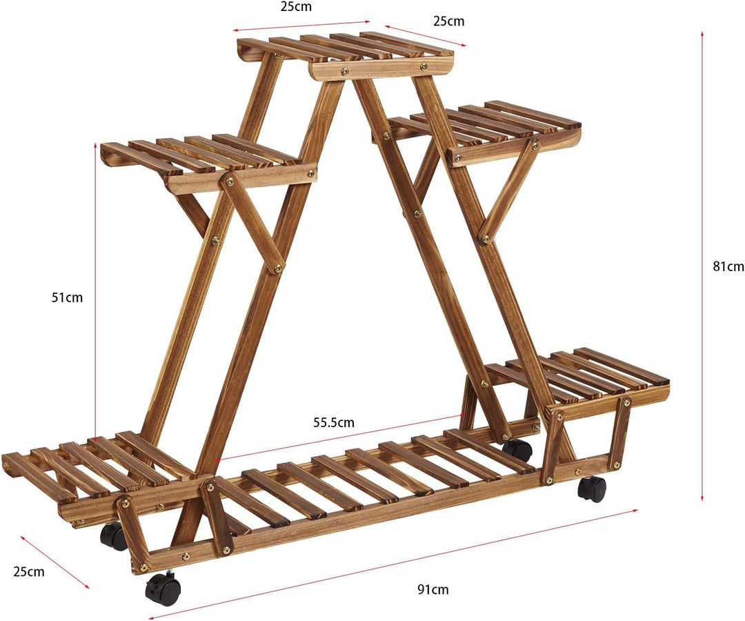unho Blumenregal Rollbar, Blumentreppe 6 Ebenen, Pflanzentreppe für Indoor Balkon Wohzimmer Outdoor