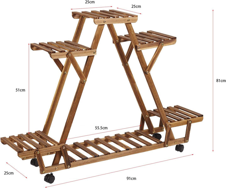unho Blumenregal Rollbar, Blumentreppe 6 Ebenen, Pflanzentreppe für Indoor Balkon Wohzimmer Outdoor