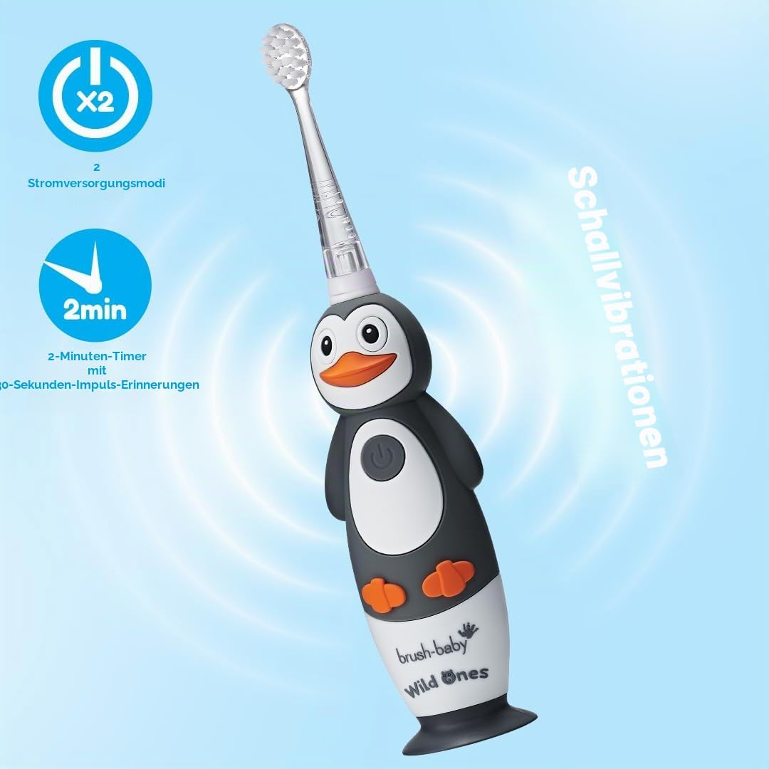 Brush-Baby WildOnes Kinder Elektrische Wiederaufladbare Zahnbürste,1 Griff, 3 Bürstenköpfe, USB-Lade