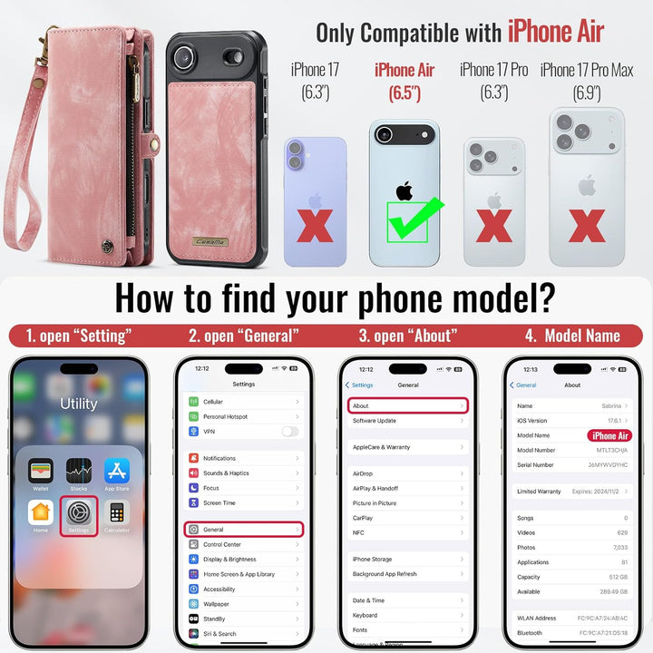 für iPhone Air Hülle, Flip PU Leder TPU Stossfest Kartenfach Tasche Handyhülle für iPhone Air, Magne
