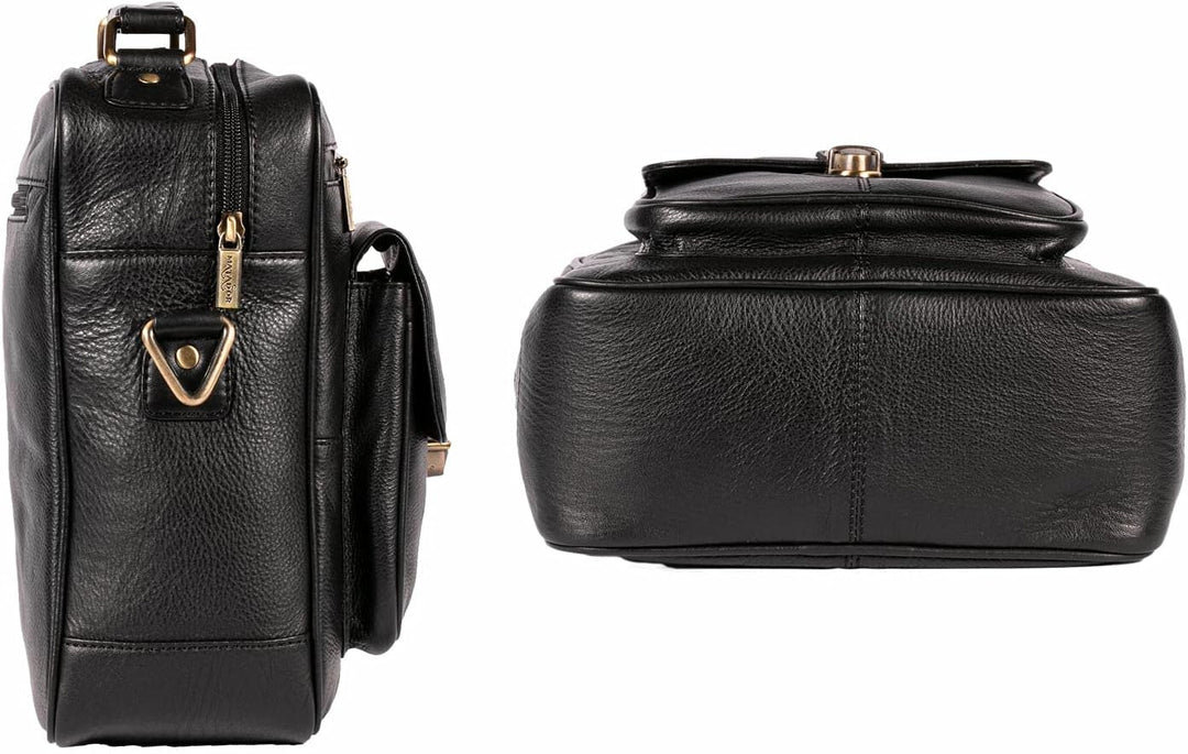 MATADOR Echt Leder Herren Umhängetasche Damen Schultertasche Schwarz Ledertasche Hochwertige Henkelt