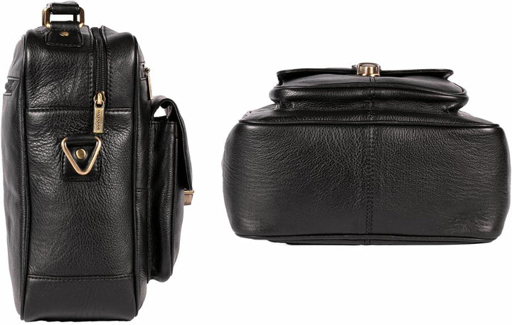 MATADOR Echt Leder Herren Umhängetasche Damen Schultertasche Schwarz Ledertasche Hochwertige Henkelt