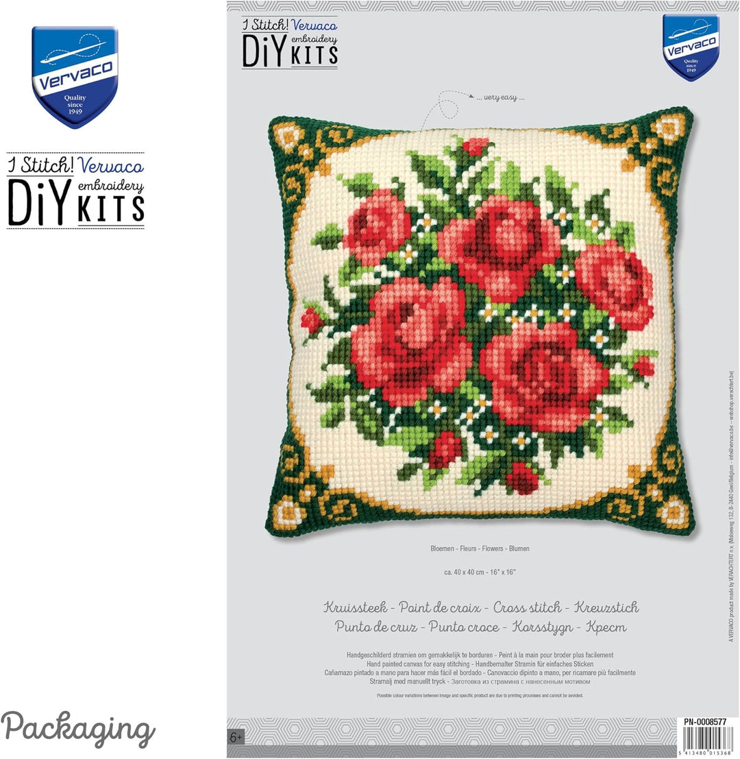 Vervaco PN-0008577 VER Kreuzstichkissen Rosenstrauss, 40 x 40 cm