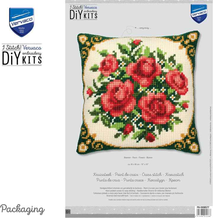 Vervaco PN-0008577 VER Kreuzstichkissen Rosenstrauss, 40 x 40 cm
