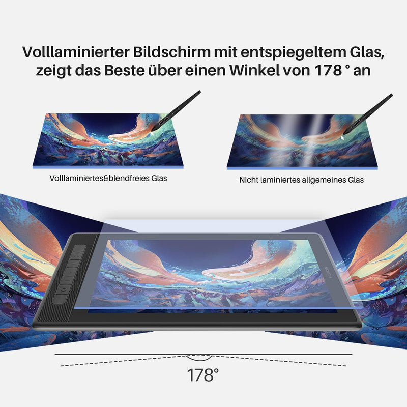 HUION Kamvas Pro 13 2.5K Grafiktablett mit Display, 13,3 Zoll Drawing Tablet, Dital Zeichentablett m