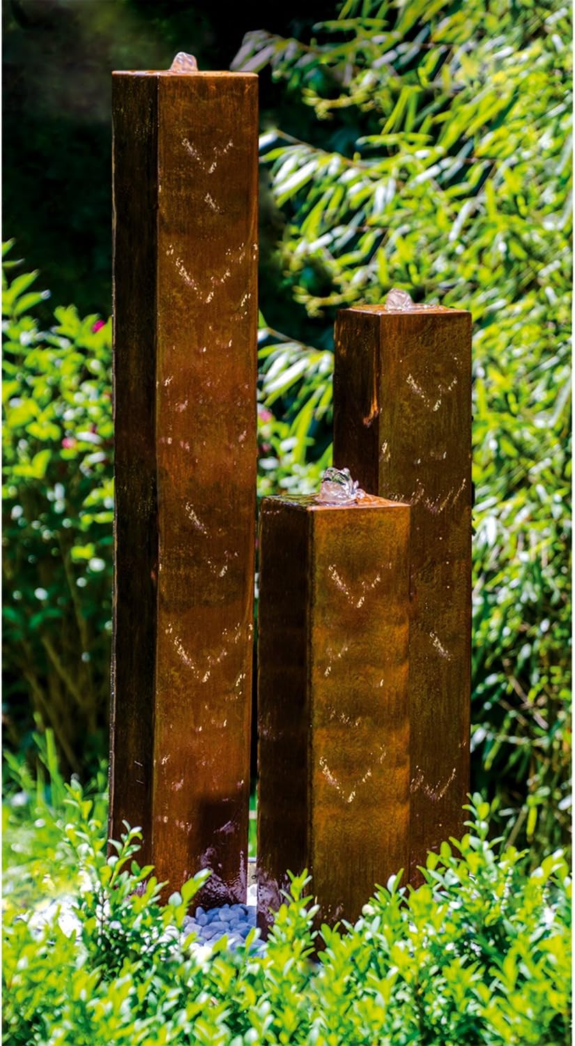 KÖHKO® Wasserspiel aus Cortenstahl mit LED-Beleuchtung „Brasilien“ 31001 Höhe 65-95-125 cm Gartenbru