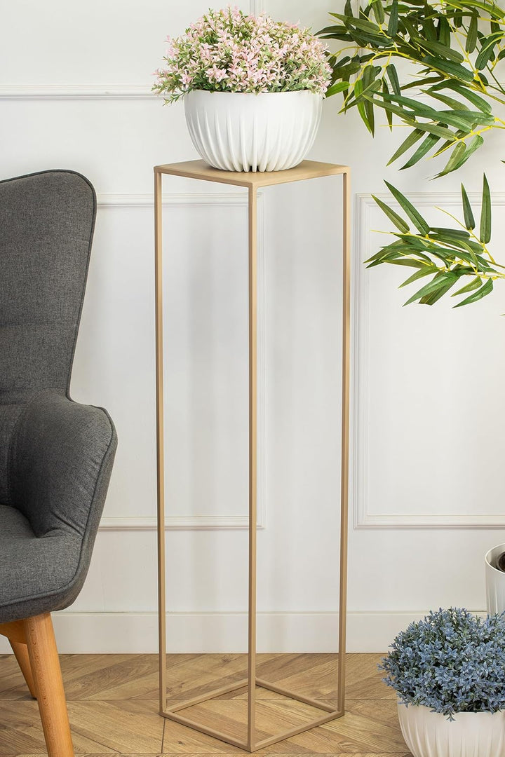 HowHomely Blumenständer Metall Beige 100 cm Hoch - Solider und Robuster Blumenhocker Metall - Pflanz