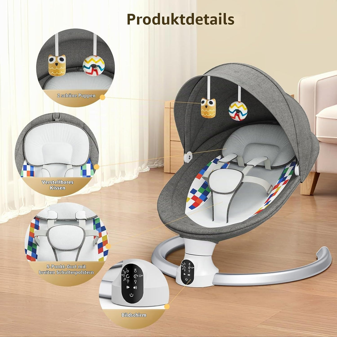 Kotsy Babywippe Elektrisch mit 5 Natürlichen Schaukelgeschwindigkeiten, Babyschaukel elektrisch mit