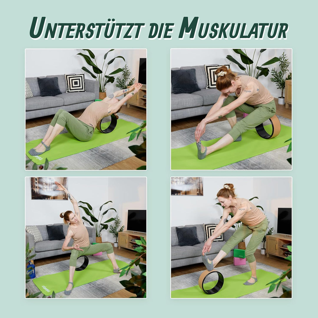 Relaxdays Yogarad, Ø 32 cm, Kunststoff, Kork, rutschfest, für Rückenübungen, Dehnbarkeit, Yogazubehö