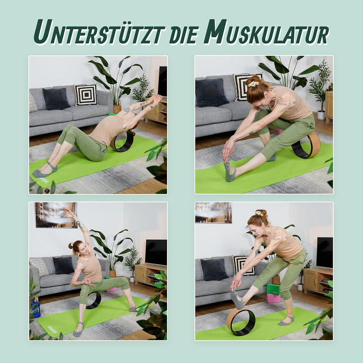 Relaxdays Yogarad, Ø 32 cm, Kunststoff, Kork, rutschfest, für Rückenübungen, Dehnbarkeit, Yogazubehö