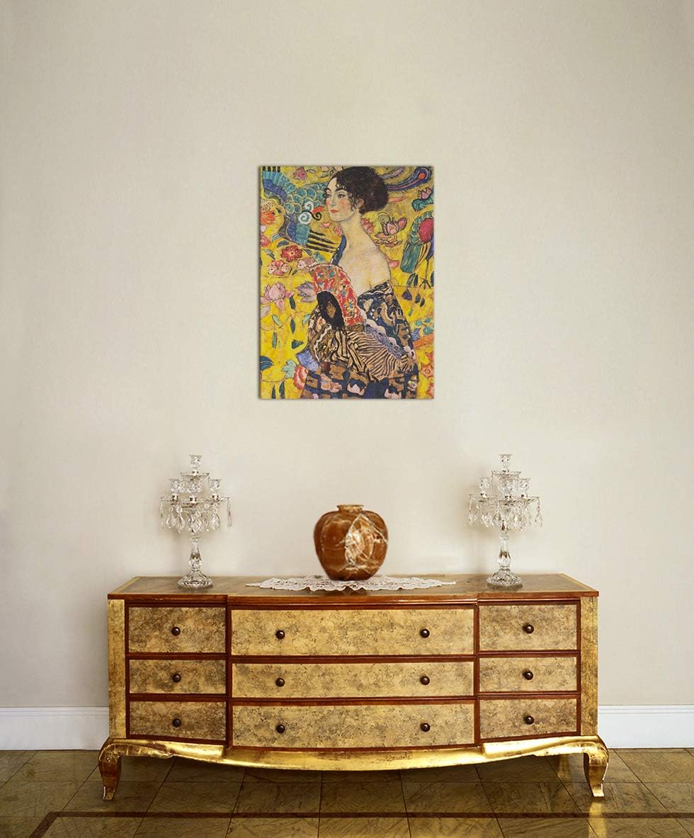 Bilderdepot24 Bild auf Leinwand | Gustav Klimt - Dame mit Fächer in 50x70 cm als Wandbild | Wand-dek
