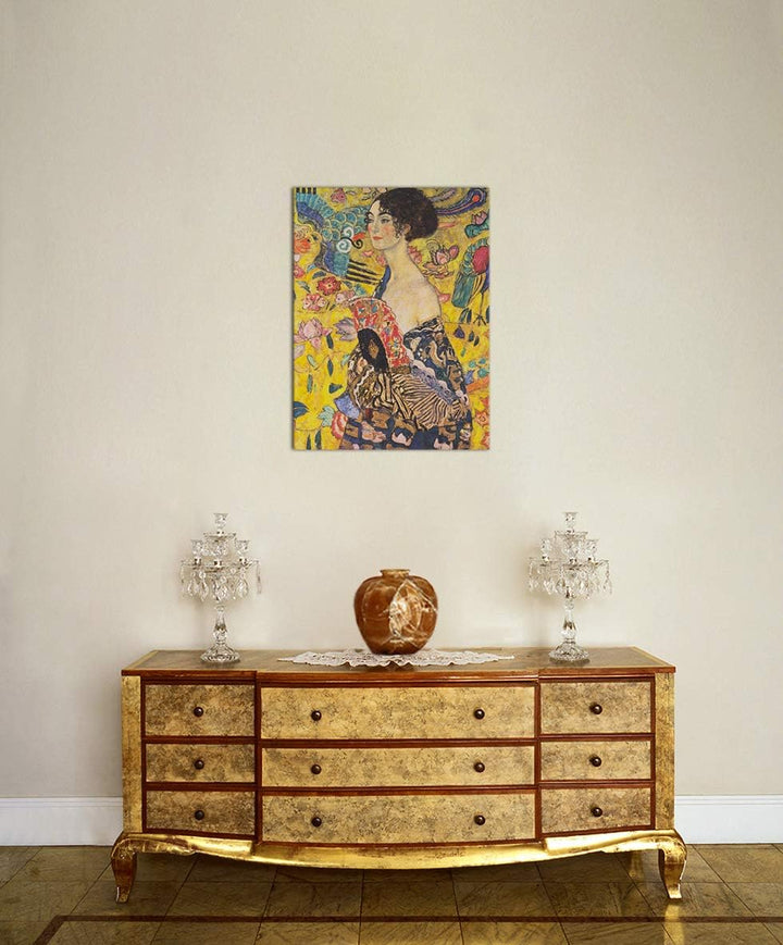 Bilderdepot24 Bild auf Leinwand | Gustav Klimt - Dame mit Fächer in 50x70 cm als Wandbild | Wand-dek