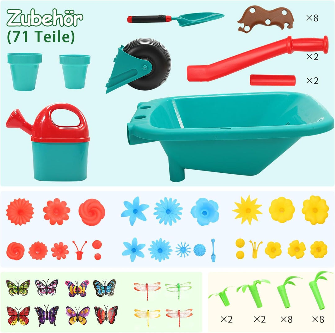 cute stone Gartenwerkzeug-Set für Kinder, Gartenspielzeug mit Schubkarre, Giesskanne, Schaufel, Blum