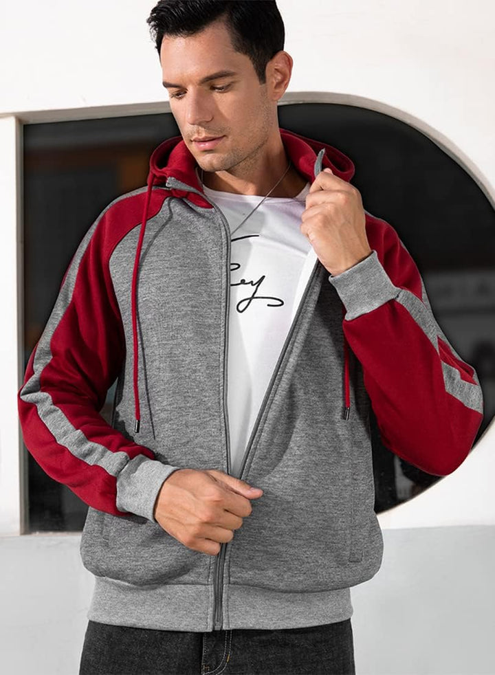 PADOLA Kapuzenpullover Herren Zip Up Hoodie Farbblock Übergangsjacke Langarm Pullover Patschwork Win