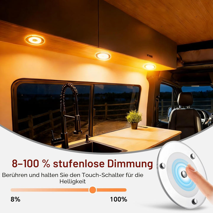 Obeaming 12V LED Deckenleuchte Wohnmobil, Dimmbar Panel Leuchte 120mm 4,5W 400LM Zwei Farbe (Warm We