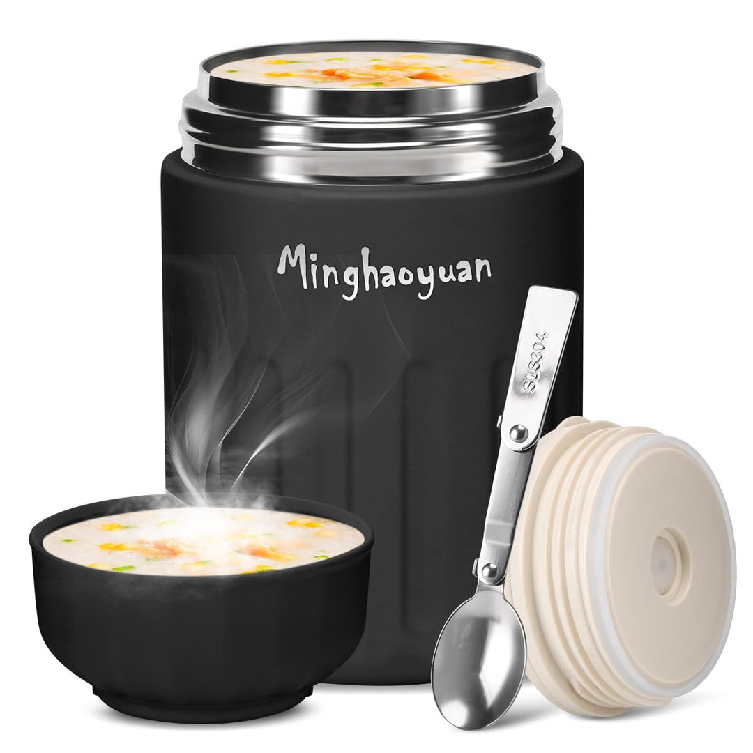 Thermobehälter für Essen, 600ml Edelstahl Thermobecher Essen mit Löffel, 100% auslaufsicher, Warmhal