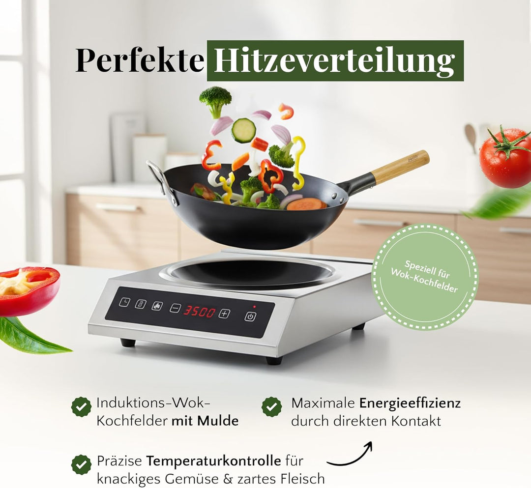 pasoli Wok für Gasherd und Grill inkl. gratis Rezepte eBook - voreingebrannt - Asiapfanne mit rundem