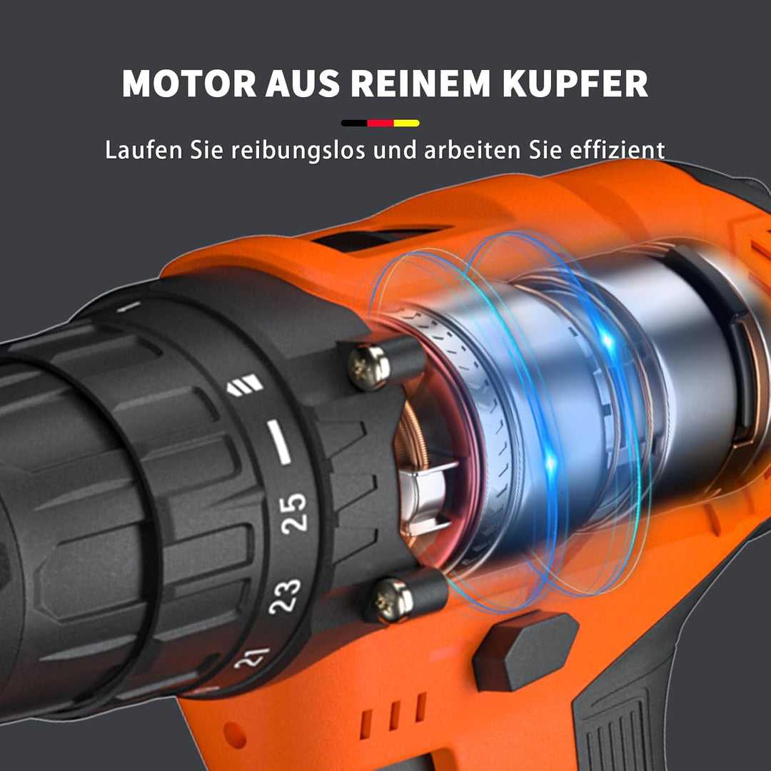 Akku Bohrschrauber Set 21V Akkuschrauber Akkubohrer mit 1500mAh Akkus, 2-Gang Akku-Schlagbohrschraub