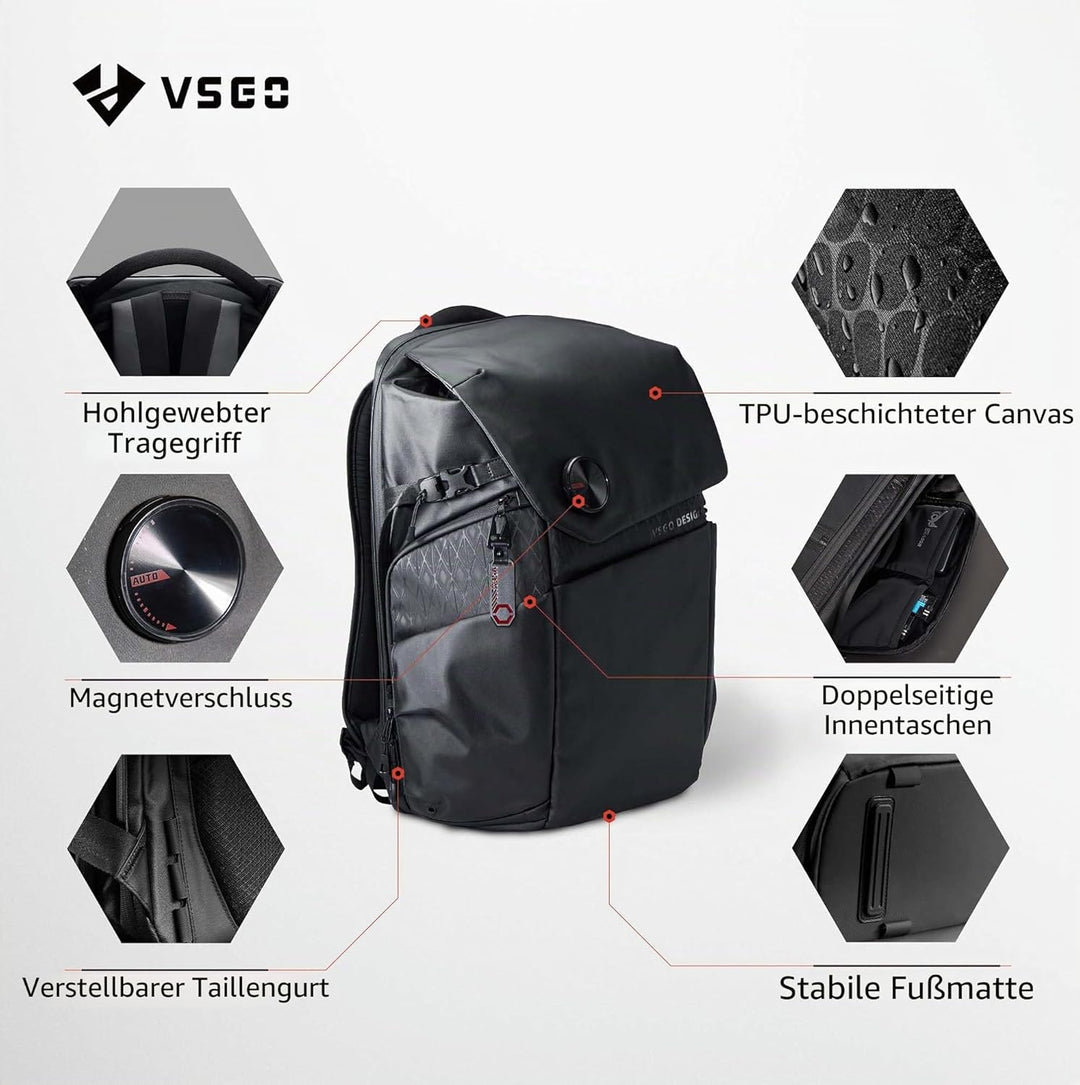 VSGO 25L Professioneller Kamerarucksack – Extragrosses Fassungsvermögen, Reisepack & Pendlerrucksack