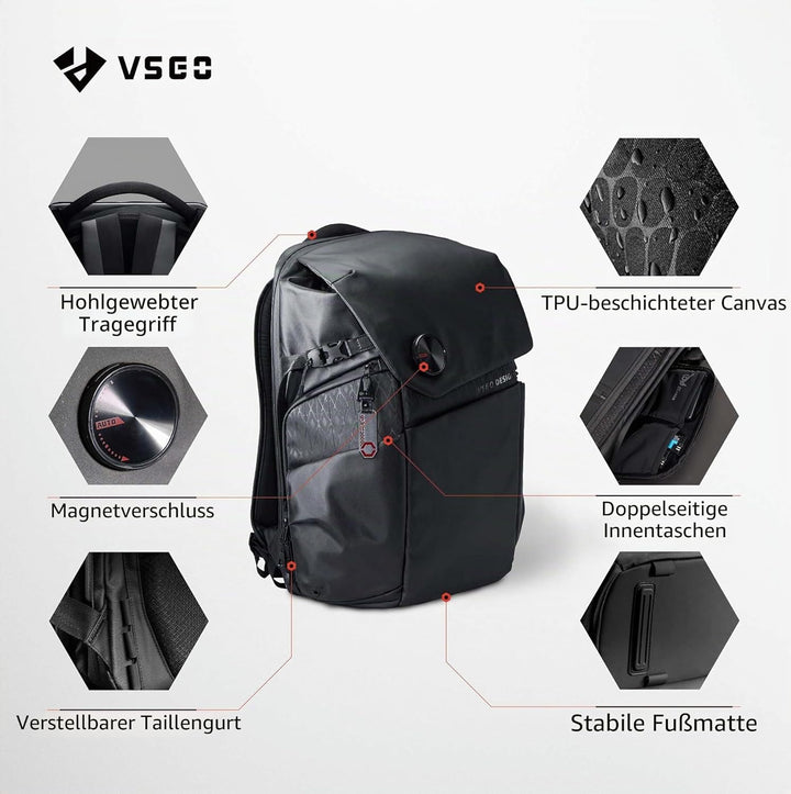 VSGO 25L Professioneller Kamerarucksack – Extragrosses Fassungsvermögen, Reisepack & Pendlerrucksack