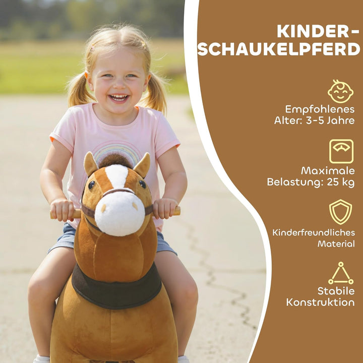 AIYAPLAY Reitpferd, Spielpferd zum Reiten mit Sattel Rollen, 75 cm Stehpferd, Plüschpferd für Kinder