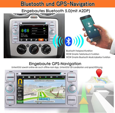 iFreGo7 Zoll 2 Din Autoradio Bluetooth Für Ford Focus/C-max/S-max/Galaxy/Fusion/Transit/Connect,GPS