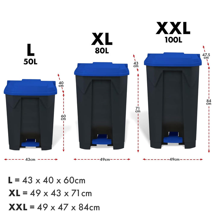 casa pura Mülltonne, Mülleimer 50 Liter, blauer Deckel, Abfalleimer für Küche und Büro, Mülltrennsys