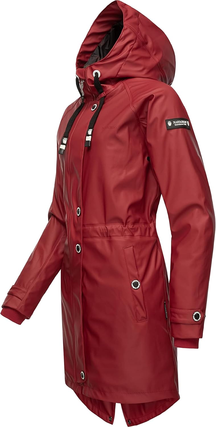 Navahoo Damen Übergangsjacke Regenmantel wasserdicht lang warm gefüttert mit Kapuze Rainy Flower XS-