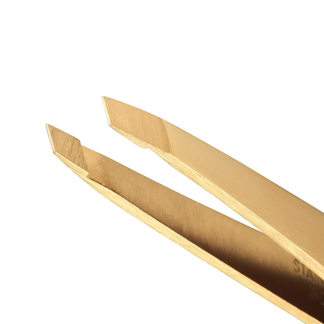 TWEEZERMAN Pinzette zum Augenbrauen zupfen, Schräge Spitze, Rostfreier Edelstahl, Gold, Gold