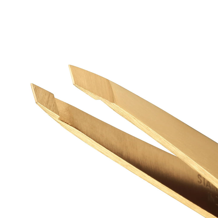 TWEEZERMAN Pinzette zum Augenbrauen zupfen, Schräge Spitze, Rostfreier Edelstahl, Gold, Gold