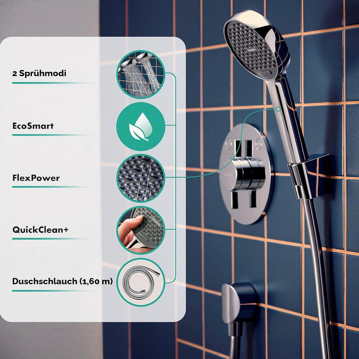 hansgrohe Activera Select S - Duschset mit Duschkopf wassersparend (EcoSmart, 2 Strahlarten), Duschs