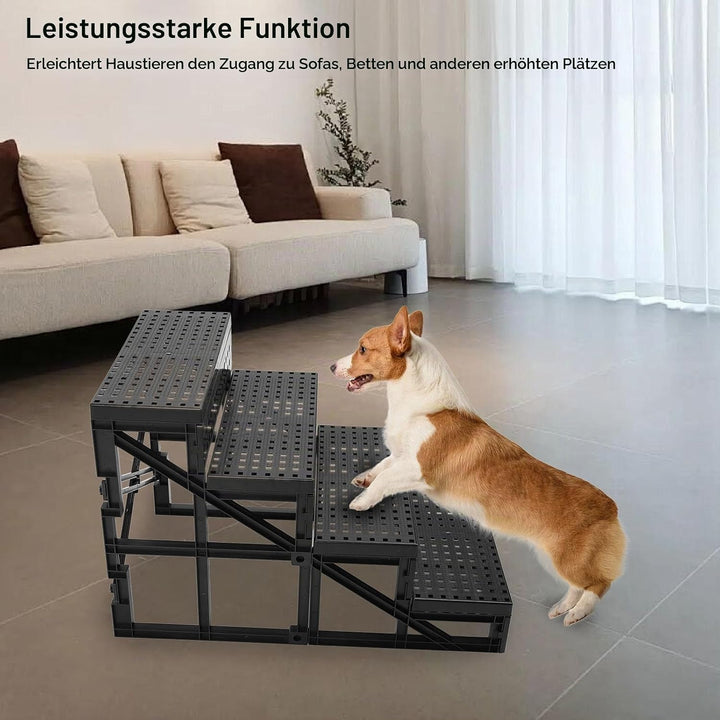Hundetreppe mit 4 Stufen, Faltbare Hundetreppe für Hochbett und Couch mit Rutschfester Oberfläche un