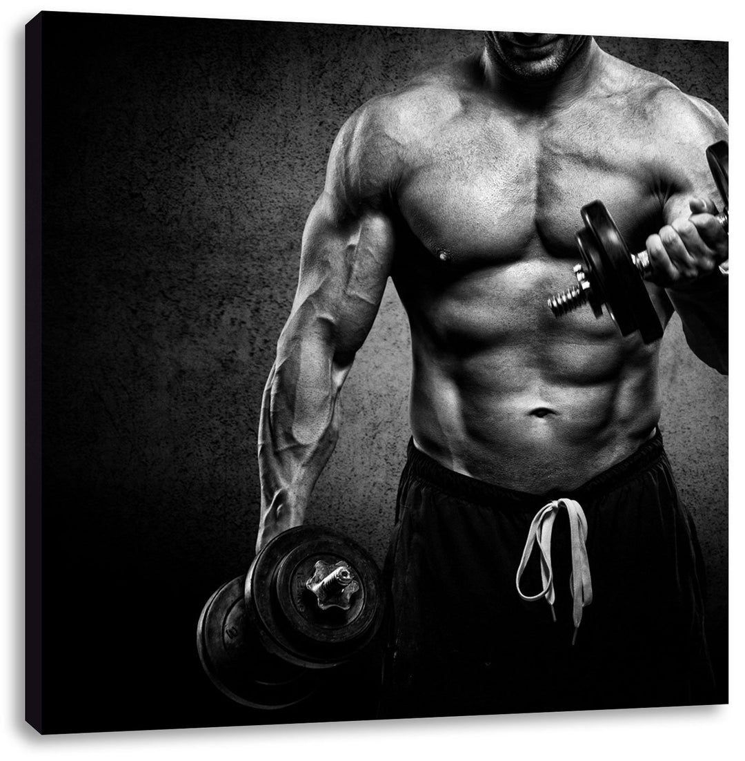 Pixxprint Trainierender Bodybuilder als Leinwandbild/Grösse: 70x70 cm/Wandbild/Kunstdruck/fertig bes