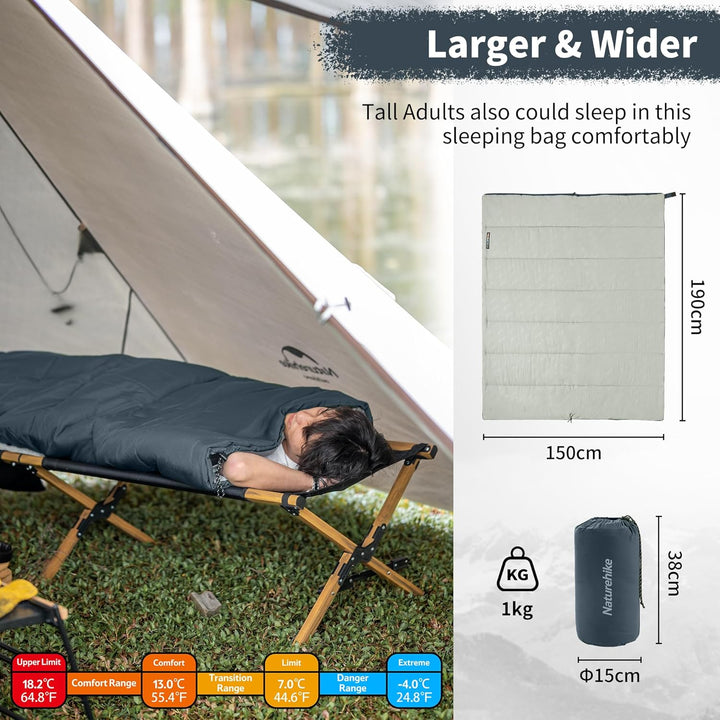 Naturehike Schlafsack für Erwachsene, Leichter Rechteckiger Spleissbarer 3 Jahreszeiten Schlafsack,