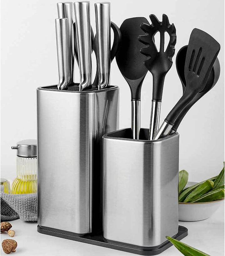 -in-1 Messerblock aus Edelstahl mit Utensilienhalter Set Küchenbesteck, Utensil, Messer Organizer, K