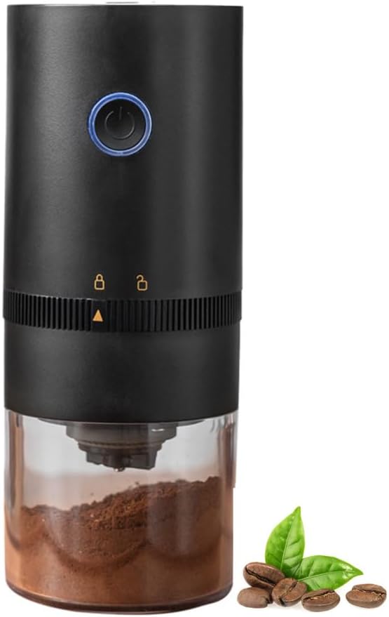 Kaffeemühle, Tragbare Kleine Bohnenmühle, Stufenlos Einstellbarer Mahlgrad, 1250 mAh, USB Wiederaufl