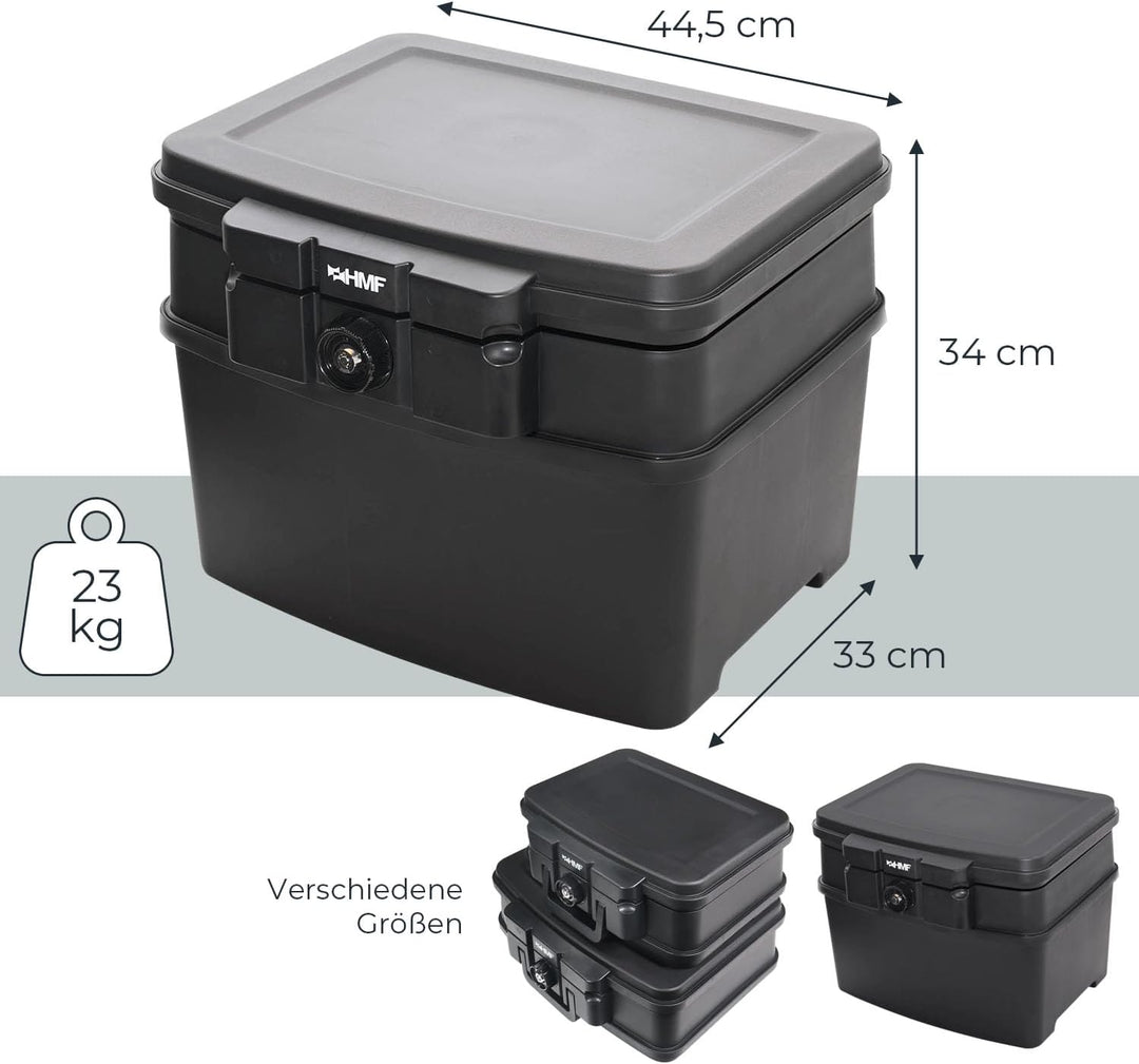 HMF 250453 Feuerfeste Wasserdichte Dokumentenbox | DIN A4 | Hängeregister | schwarz DIN A4, Register
