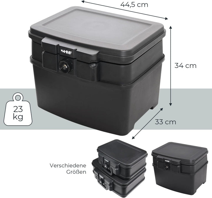 HMF 250453 Feuerfeste Wasserdichte Dokumentenbox | DIN A4 | Hängeregister | schwarz DIN A4, Register