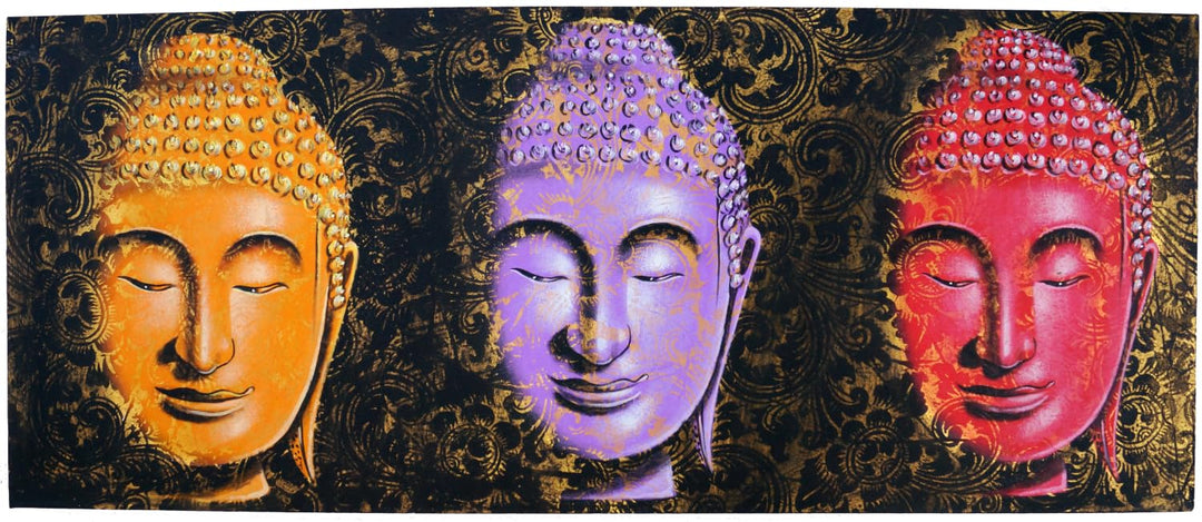 GURU SHOP Gemälde auf Leinwand 120x45 cm - Motiv 27, Mehrfarbig, Buddhas, Motiv 27