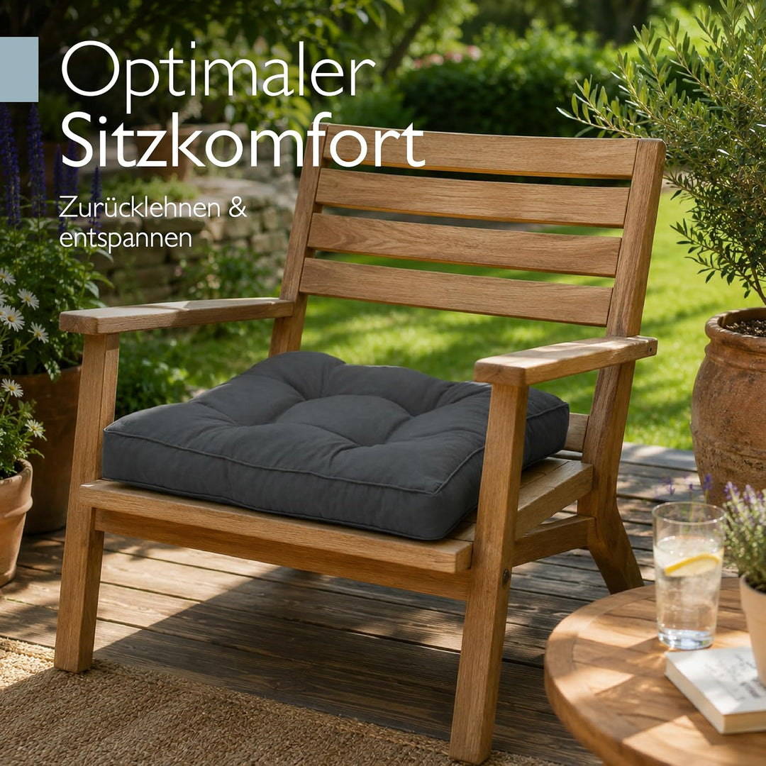 Beautissu Lounge Kissen Outdoor 70x70 cm Anthrazit – Bequemes Sitzkissen Gartenstuhl 10 cm dick Sitz