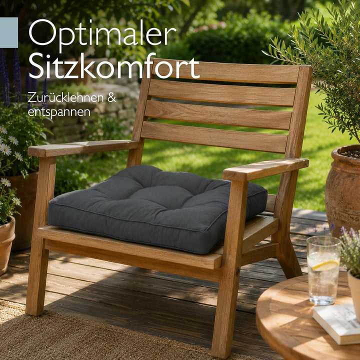 Beautissu Lounge Kissen Outdoor 70x70 cm Anthrazit – Bequemes Sitzkissen Gartenstuhl 10 cm dick Sitz