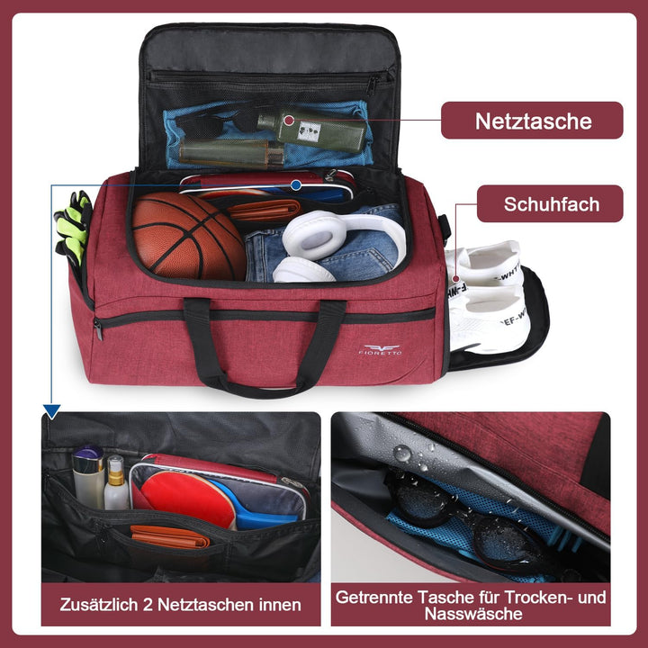 FIORETTO 35L Sporttasche & Reisetasche für Damen und Herren, mit Schuhfach & Nassfach, Wasserdicht T