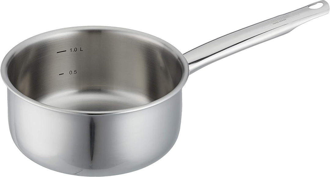 Spring Brigade Premium Stielkasserolle nieder mit Deckel 16 cm, Edelstahl, Silber, 2-Einheiten, 14.8