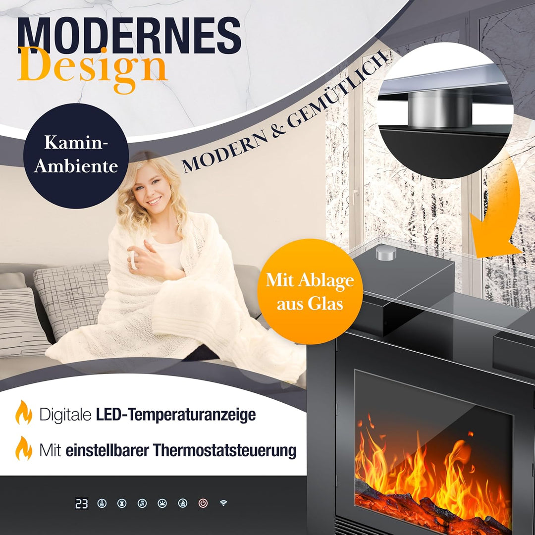 KESSER® LED Kamin mit Heizung elektrisch | Heizlüfter Elektrokamin mit Thermostat, Standkamin mit re
