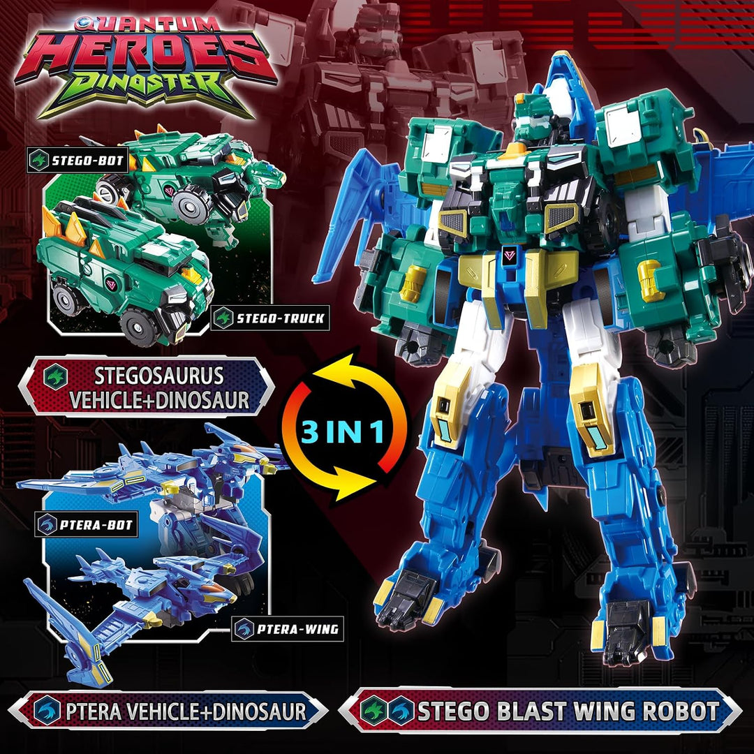 3 in 1 Transformable Roboter Stego Blast Wing, 11,81 Zoll, Roboter Spielzeug für Kinder, Chariot, Di